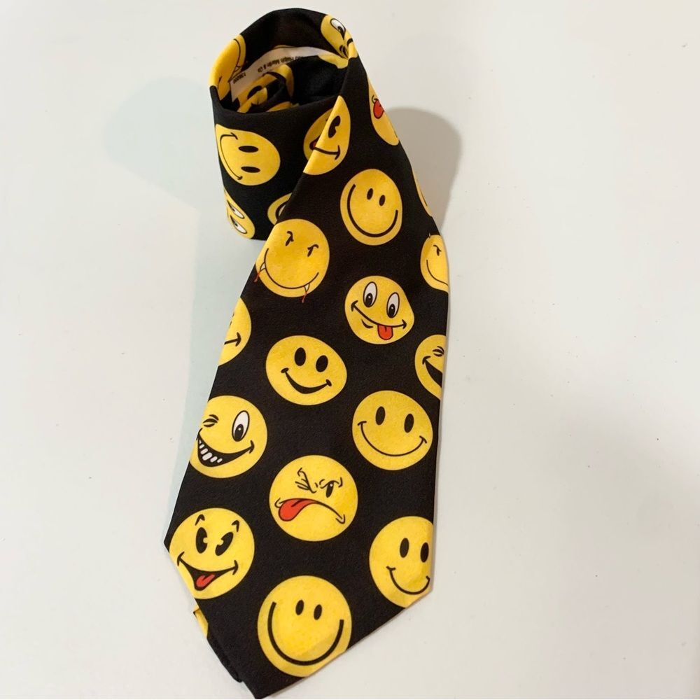 NWT Vintage 90's Ralph Marlin Smiley Faces Quirky Tie Made In USA